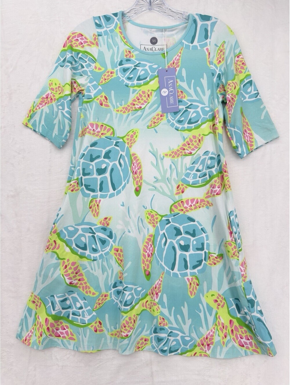 AnaClare Dress XS Knit Trapeze Sea Turtle Print Womens Ana Clare Claire New NWT
